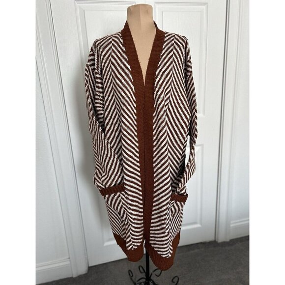 Fortune+Ivy Stitch Fix Women's Chevron Open Cardigan Sweater Rust/White Sz XL - Picture 1 of 8